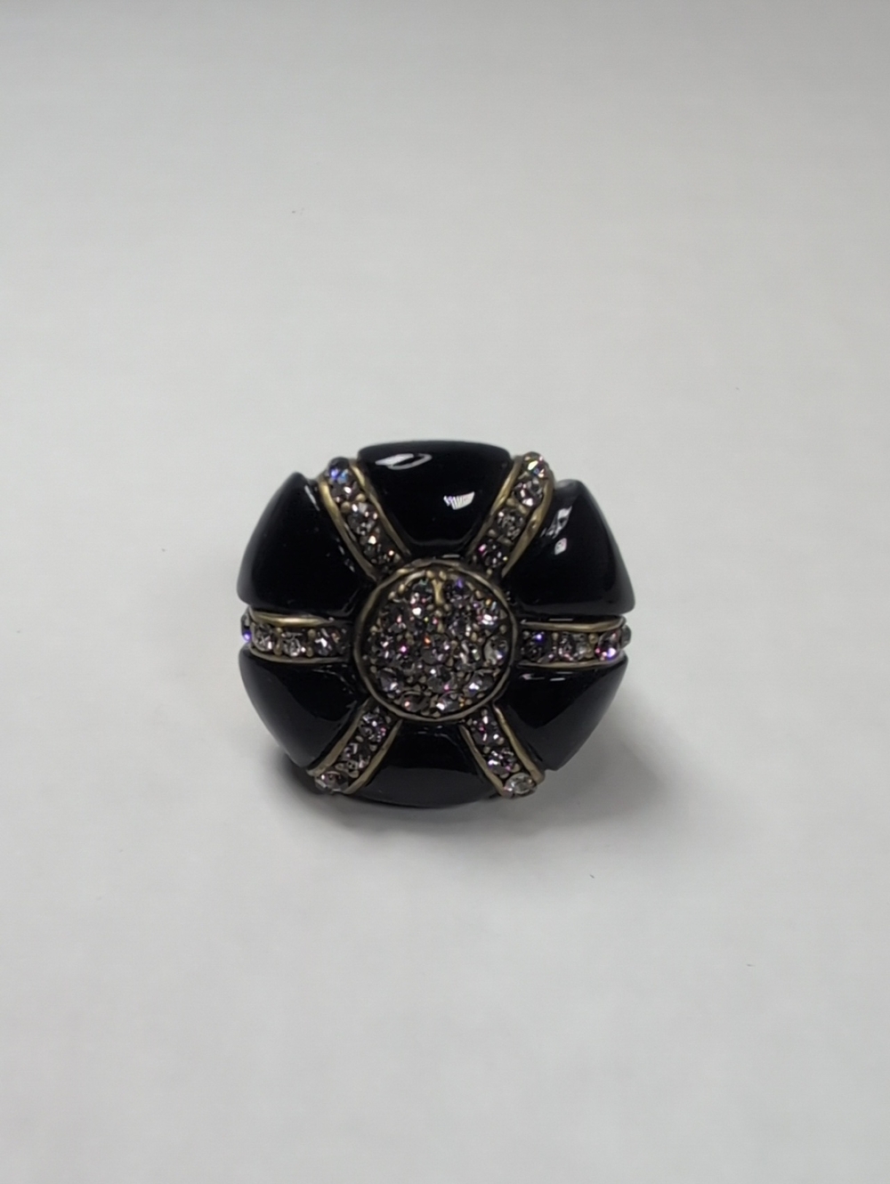 Heidi Daus Madison & 68th Black Enamel Crystal Cocktail Ring
